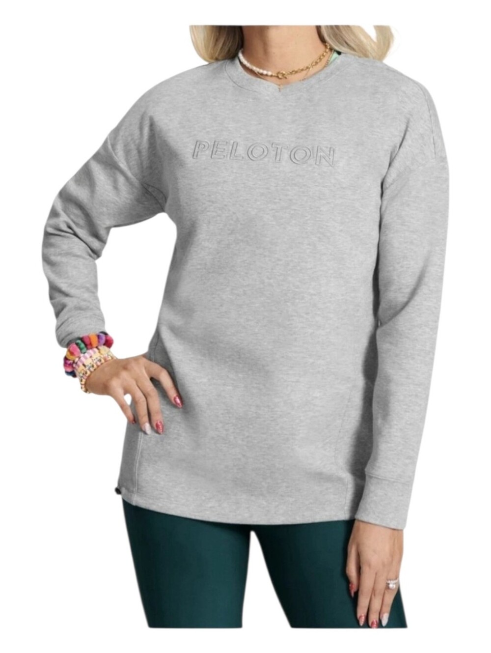 Peloton Womens Gray Embroidered Logo Gym Cycle Crewneck Sweatshirt Large
